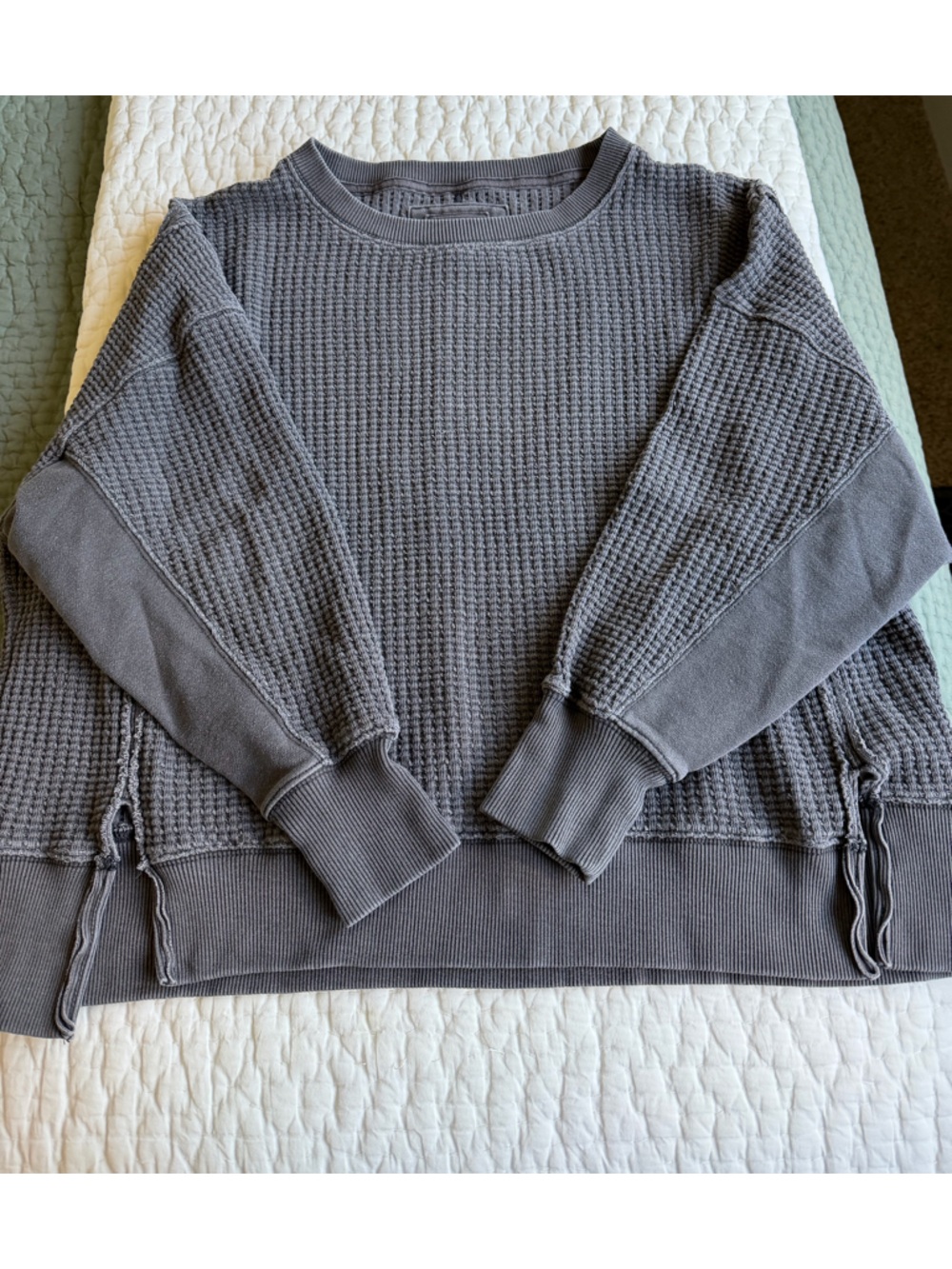 American Eagle Outfitters Gray Waffle Crewneck Sweatshirt